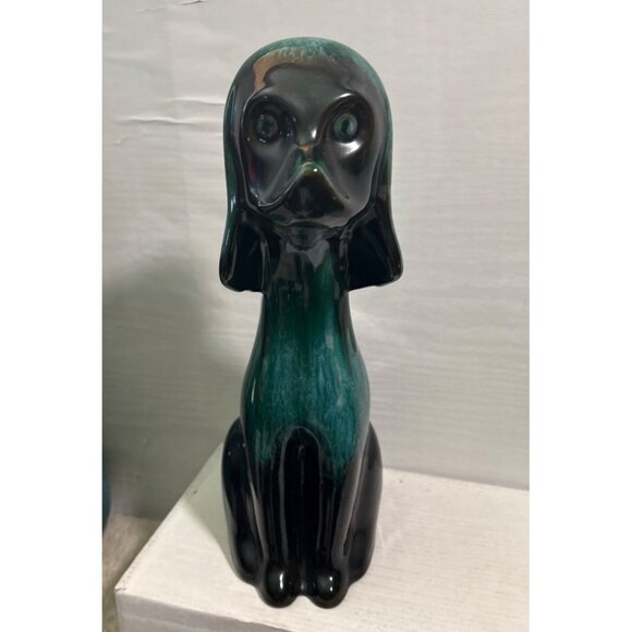 Vintage Blue Mountain Pottery Tall Dog Figurine Green Drip Glaze MCM Canada BMP - Picture 3 of 10